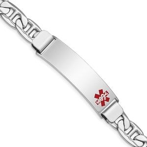 925 Sterling Silver Nautical Rhodium-plated Medical ID Anchor Link Bracelet, 8"